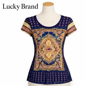 NWT. Lucky Brand Scoop Neck Bohemian Medallion Top. Hippie Groove. Size L.